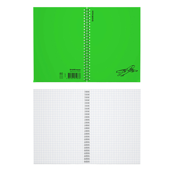 Тетрадь 80 листов в клетку пластиковая обложка на спирали ErichKrause Motion, зеленый, A5, 