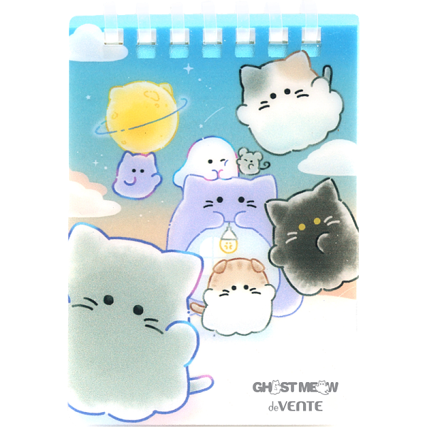 Блокнот "deVENTE. Ghost Meow" A7 80 л. лин. пластиковая обложка на пластиковой спирали, белая бумага 80 г/м², цветная печать, в пластиковом пакете