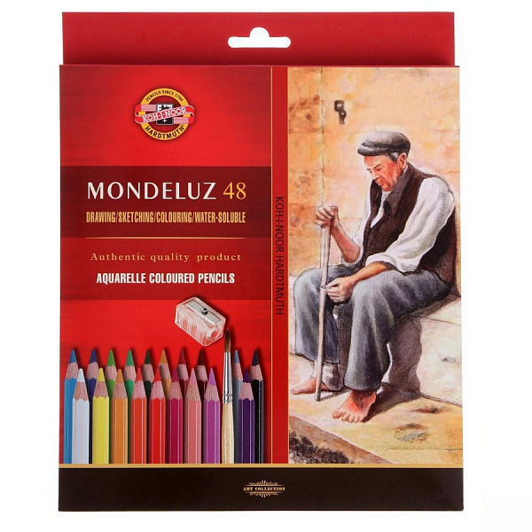 Карандаши акварельные набор 48 цветов Mondeluz OLD MAN 3713 + точилка + кисть 2 штуки