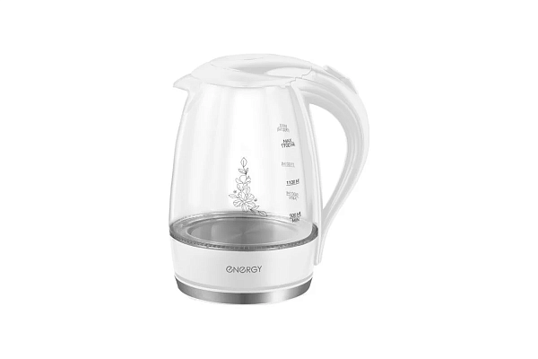 Чайник электрический ENERGY E-262, стекло, 1.7 л, 2200 Вт, белый
