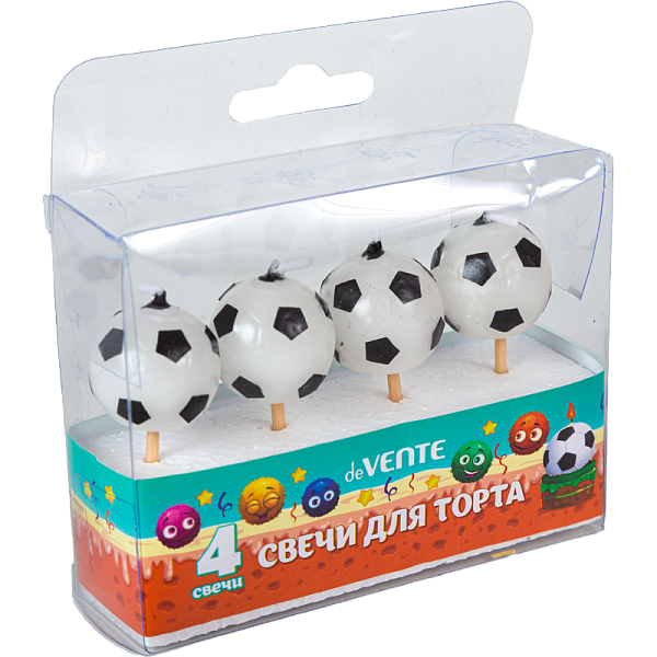 Набор свечей для торта "deVENTE. Футбол" 4 свечки-футбольных мяча, 2,2x2,2x2,4 см, в картонном блистере