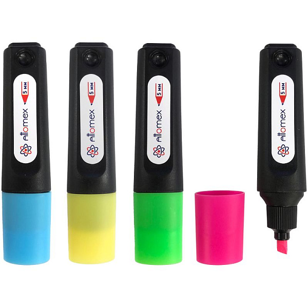 Набор маркеров текст. 4 шт. "Attomex" (желт, зел, гол, роз) плоский корпус, скошен.наконечник. карт.короб