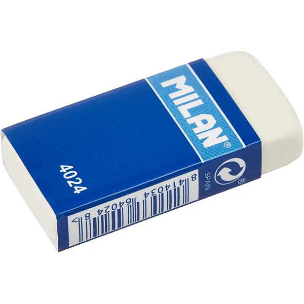 Ластик Milan "4024", прямоугольный, синтетический каучук, картонный держатель, 50*23*9мм