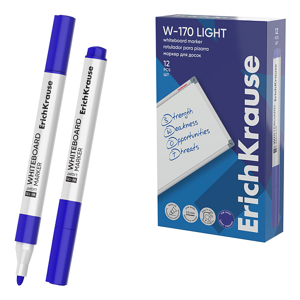 Маркер для доски ErichKrause W-170 light, цвет чернил синий (в коробке по 12 шт.)