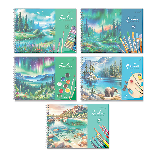 Альбом д/рис. 40 л. на гребне "Светоч" "Волшебные моменты" с пластик. обложкой 180 мкм., 01542, цветной титул лист 100 г/м2 A4 29 х 20.5 см 40 л.