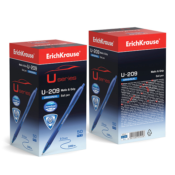 Ручка шариковая автомат. ErichKrause U-209 Matic&Grip Original 1.0, Ultra Glide Technology, СИНЯЯ (в коробке по 50 шт.)