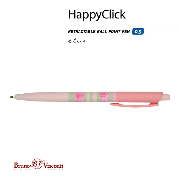 Ручка шариковая автомат 0,5 мм Bruno Visconti "HappyClick. Ягодные тортики. Клубника" СИНЯЯ