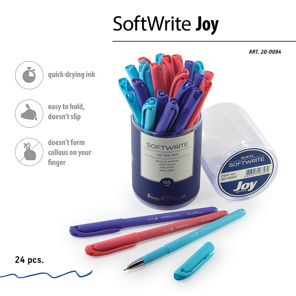 Ручка шариковая 0,5 мм "SoftWrite.JOY" чернила на масляной основе, СИНЯЯ (5 цветов корпуса)