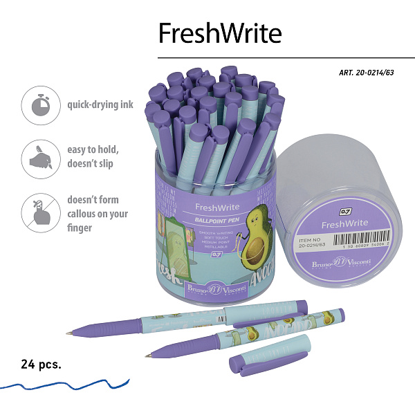 Ручка шариковая 0,7 мм "FreshWrite. Авокадо. Модница" СИНЯЯ