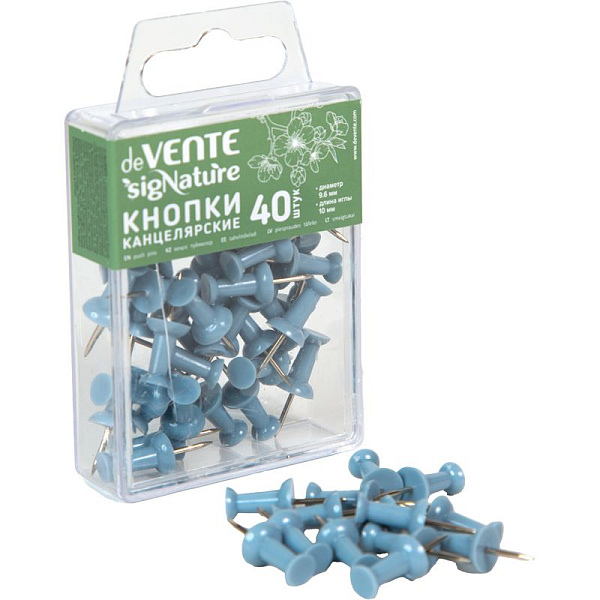 Кнопки силовые "deVENTE. sigNATURE" диаметр 9,6 мм, с иглой серебристого цвета, в форме гвоздика, цвет сумеречный синий, 40 шт в пластиковой коробке,
