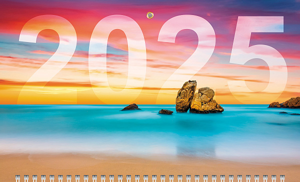 Календарь 2025 3-х блоч. на 3-х гребнях ЛЮКС "Романтика заката" 297х758мм Бумага Офсет 2-х цв. блок с бегунком цветная подложка в пакете с европодвесом