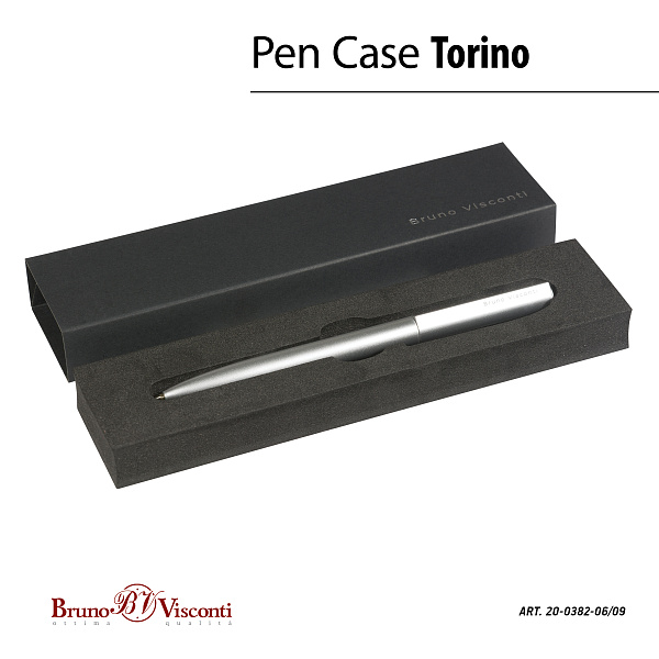 Ручка "TORINO" в подарочном футляре, 1,0 ММ, СИНЯЯ (корпус серебр, футляр черный)