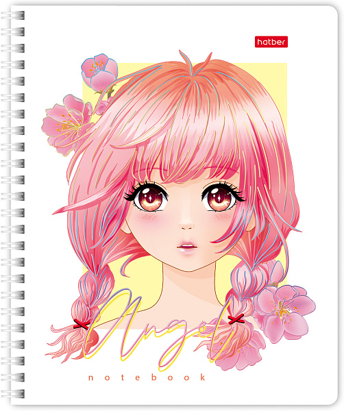 Тетрадь 96 л. кл. на гребне "Ангелы аниме" 65г/кв.м мат.ламин. 3D фольга 2 диз. в блоке