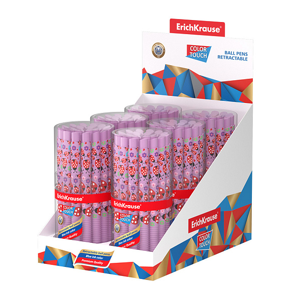 Ручка шариковая автомат. ErichKrause ColorTouch Matic&Grip Ladybug 0.7, СИНЯЯ (в тубусе по 24 шт.)