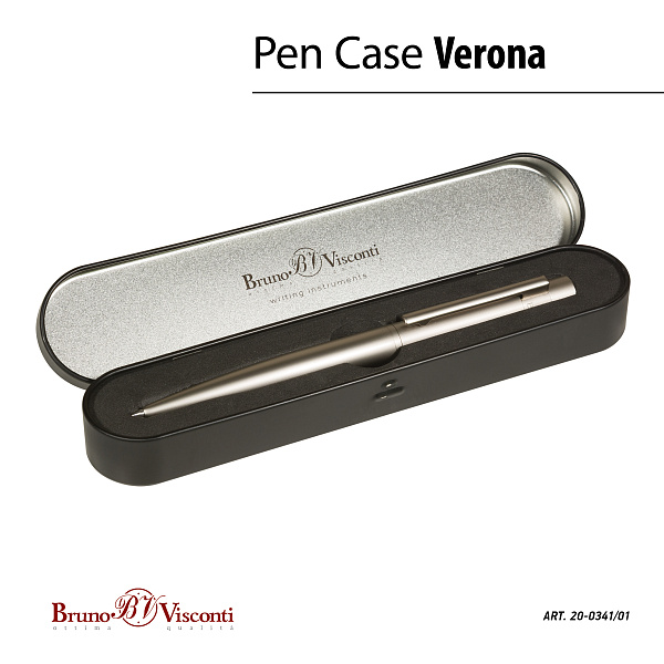 Ручка "VERONA" в метал. футляре 1.0 ММ, СИНЯЯ (корпус шампань, футляр черный)