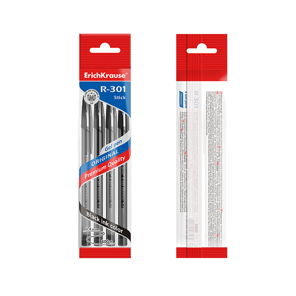 Набор ручек гел. 4 шт. 0,5 мм ErichKrause® R-301 Original Gel ЧЕРНАЯ
