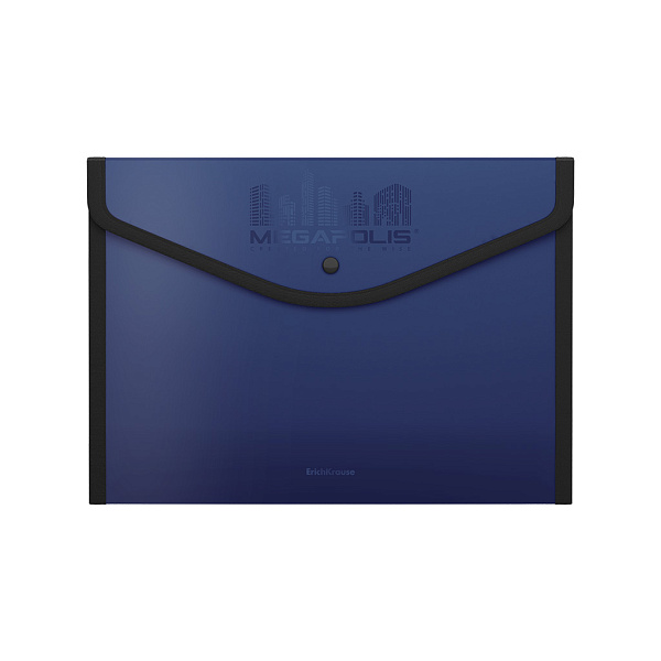 Папка-конверт на кнопке пластиковая  ErichKrause® MEGAPOLIS, обшитая, непрозрачная, A4+, ассорти (в пакете по 4 шт.)