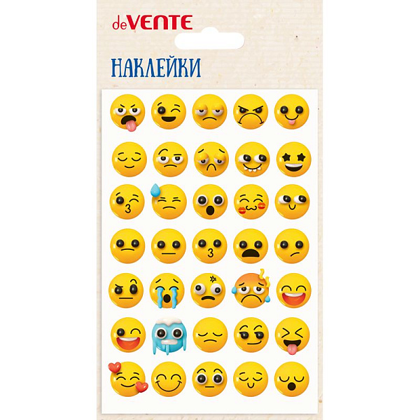 Наклейки мягкие "deVENTE. Emoji" размер карточки 10x15 см, puff, объемные, многоразовые, в пластиковом пакете с блистерным подвесом