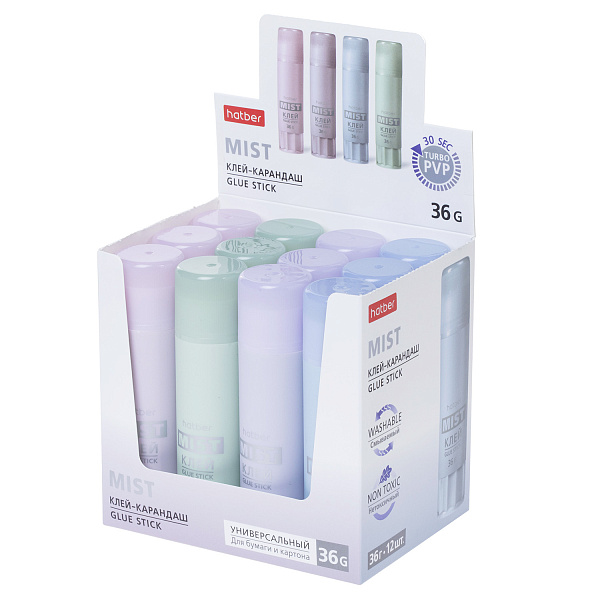 Клей-Карандаш  36 г Hatber  Mist в картонной Дисплей-витрине
