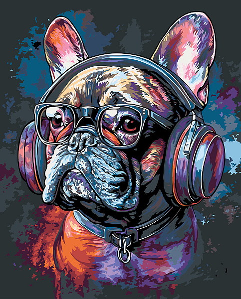 Картина по номерам 50*40 эффект черного холста "Стильный бульдог" "ФРЕЯ"