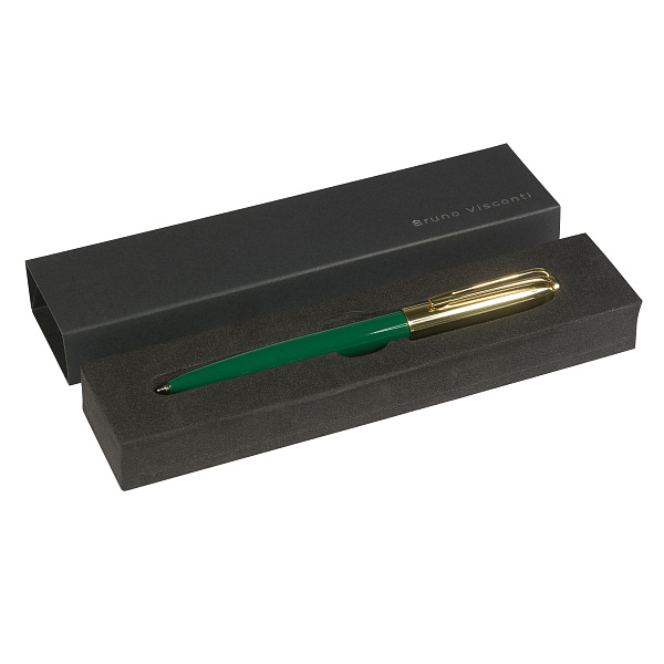 Ручка "NAPOLI" в подарочном футляре, 1,0 ММ, СИНЯЯ (корпус зелен и зол, футляр черный)