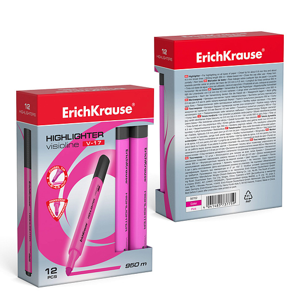 Маркер-текстовыделитель ErichKrause Visioline V-17 Neon, розовый (в коробке )