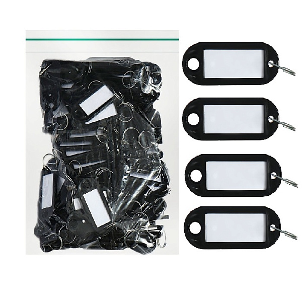 Набор брелоков для ключей 53х23 мм, окно 36х18 мм, 100 штук, цвет чёрный