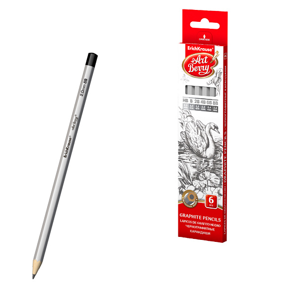 Набор из 6 чернографитных карандашей ErichKrause Art, шестигранных, HB, B, 2B, 4B, 6B, 8B (в коробке)