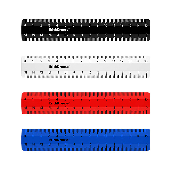 Линейка 15 см ErichKrause Classic, пластиковая, ассорти (в коробке-дисплее )