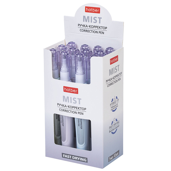Корректирующая ручка 7 мл Hatber "Mist", гибридный наконечник, ассорти