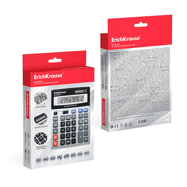 Калькулятор 12 разр., ErichKrause DC-5512M, серебряный 
