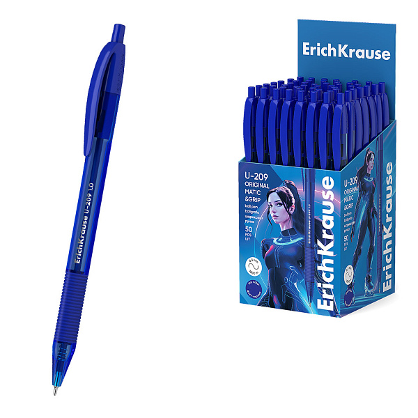 Ручка шариковая автомат. ErichKrause U-209 Matic&Grip Original 1.0, Ultra Glide Technology, СИНЯЯ (в коробке по 50 шт.)