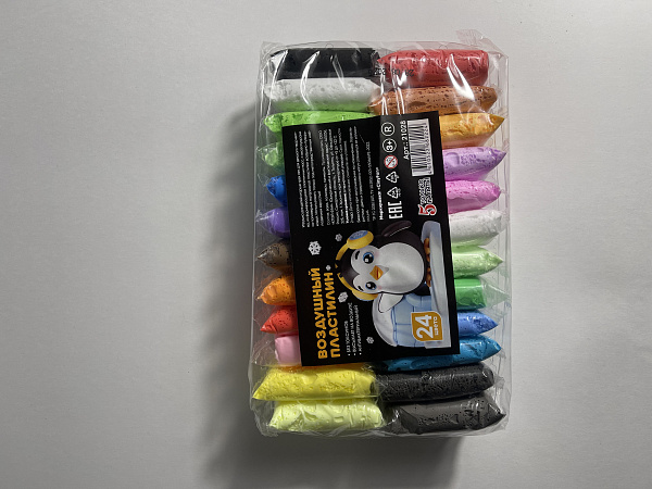 Пластилин воздушный 24 цвета, со стеком