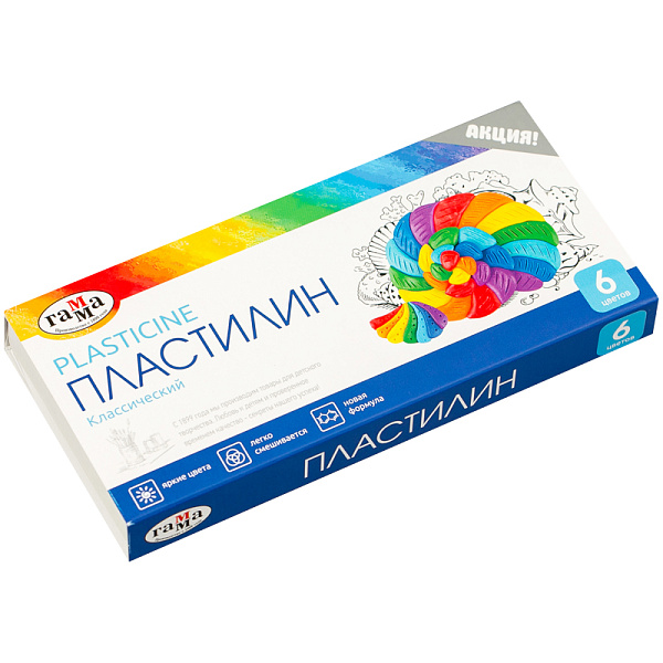 Пластилин 6 цветов 120 г, Гамма "Классический", со стеком, картонная упаковка