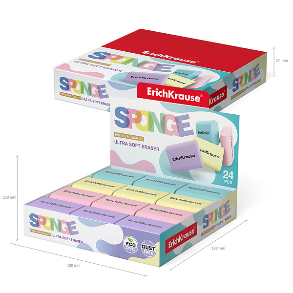 Ластик ErichKrause Sponge Pastel (в коробке по 24 шт.)