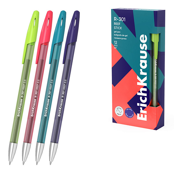 Ручка гелевая ErichKrause R-301 Gel Stick Reef 0.5, цвет чернил синий (в коробке по 12 шт.)