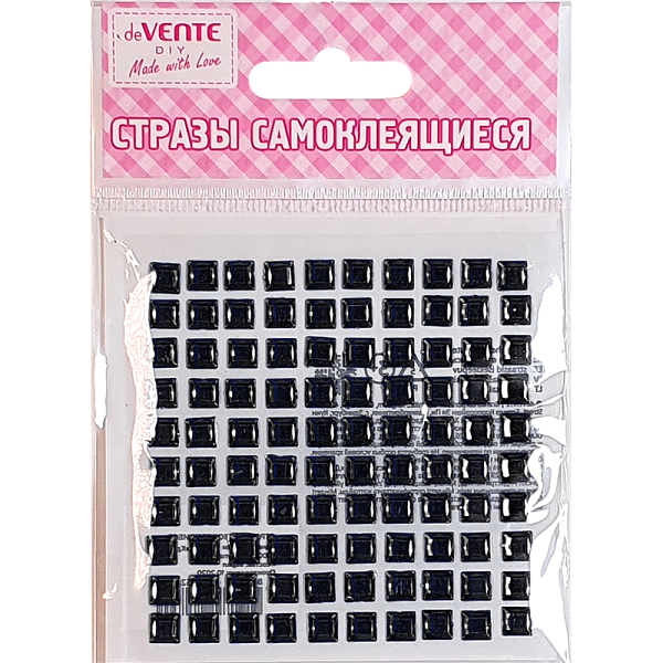 Стразы самоклеящиеся "deVENTE. Square" 6 мм, карточка 86x86 мм, черные, 100 шт в пластиковом пакете с блистерным подвесом