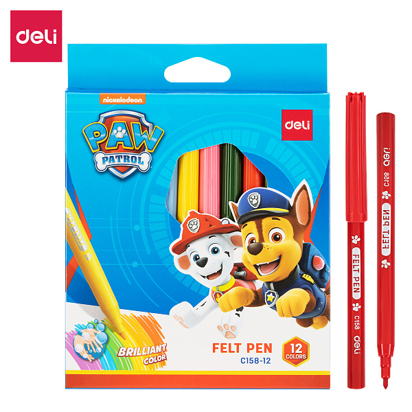 Фломастеры 12 цв. Deli  Paw Patrol шестигр. коробка с европодвесом