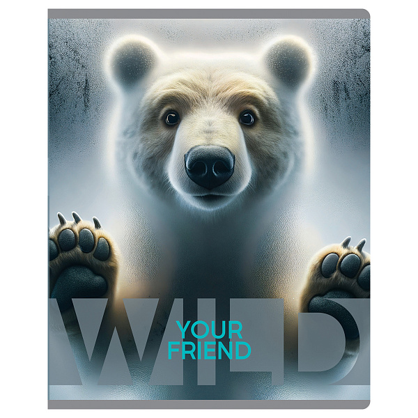 Тетрадь А5 48 листов в клетку, BG "Wild", обложка мелованный картон, вд-лак, серый блок 60 г/м2, суперэконом