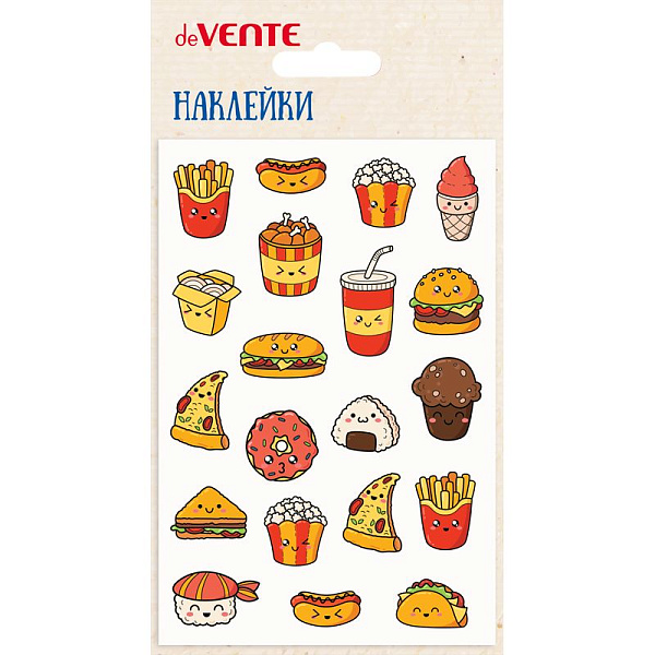 Наклейки мягкие "deVENTE. Fastfood" размер карточки 10x15 см, puff, объемные, многоразовые, в пластиковом пакете с блистерным подвесом