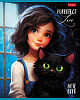 Тетрадь 48 листов в клетку "Девочка и котик" 60-65г/кв.м на скобе Обл. мел.картон глянц. ламин. 5 диз.в блоке скругл.углы