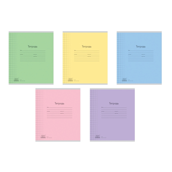 Тетрадь 12 листов в крупную клетку "Классика "с линовкой", ассорти
