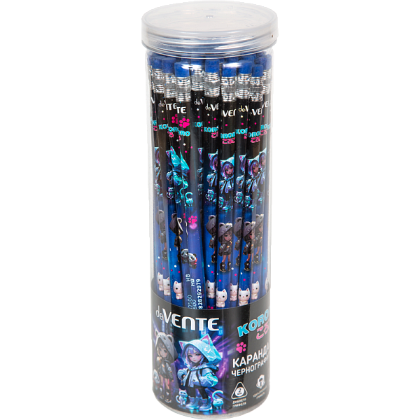 Карандаш чернографитный "deVENTE. Korokoro" HB, диаметр грифеля 2 мм, трёхгранный, с ластиком, заточенный