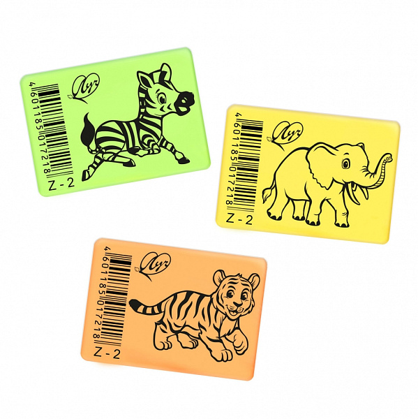 Ластик «ZOO» Z2 (35*25*8 мм) флуоресцентный в ассортименте 