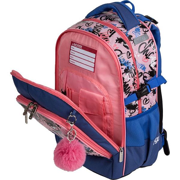 Рюкзак "deVENTE. Ergo. Forever Young" школьный 39x28x20 см (18 л) 850 г, текстильный, 2 отделения на молнии, одно с уплотненным отделением для ноутбука до 15 дюймов и книг и карманом для учебников, второе с органайзером и карабином для ключей, передн