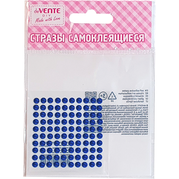 Стразы самоклеящиеся "deVENTE. Dots" акриловые, 4 мм, карточка 60x60 мм, синие, 100 шт в пластиковом пакете с блистерным подвесом