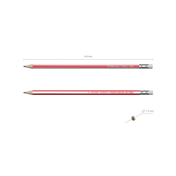 Карандаш ч/г HB ErichKrause Extra с ластиком, шестигранный (в тубусе)