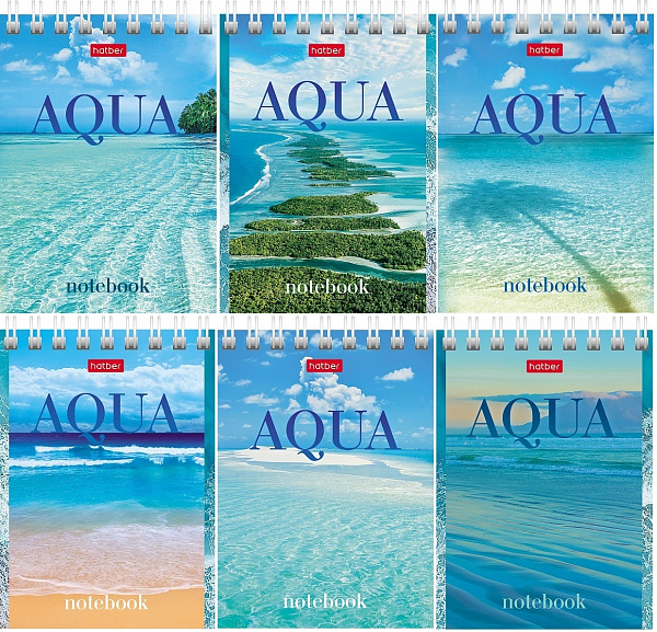 Блокнот А7 60 л. клетка 65г/кв.м Обл. мел.картон на гребне серия  -AQUA-