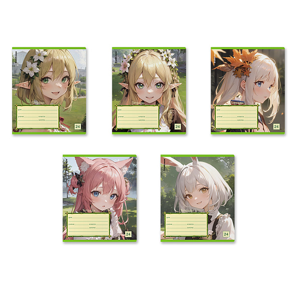 Тетрадь 24 листа в клетку "Эльфы Аним", MIX-PACK ErichKrause®, микс 5вид