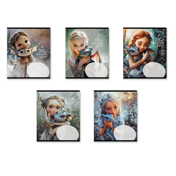 Тетрадь 12 л. кл. "Magic Pet" выборочный УФ-лак с глиттером MIX-PACK ErichKrause